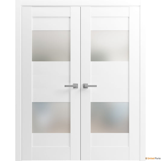 Sete 6222 White Silk French Double Door with Opaque Glass
