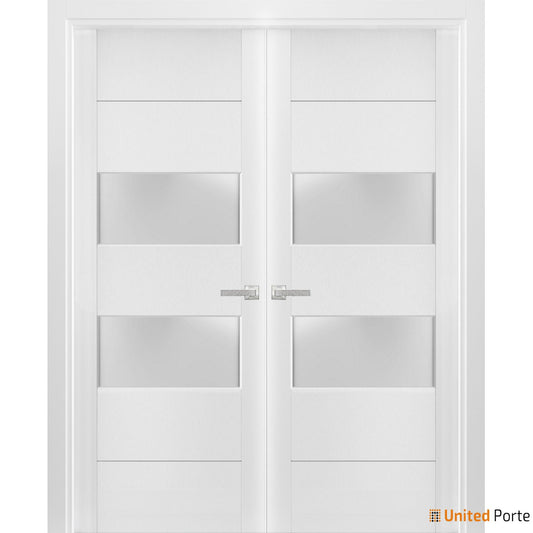 Lucia 4010 White Silk French Double Door with Frosted Glass