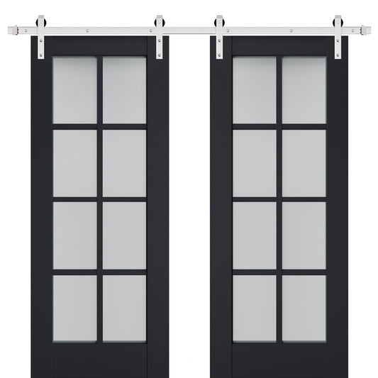 Veregio 7412 Antracite Double Barn Door with Frosted Glass and Silver Finish Rail